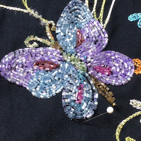 🪿Quacker Factory Black Floral Beaded Embroidered Button Front Turquoise Trim - Picture 8 of 11